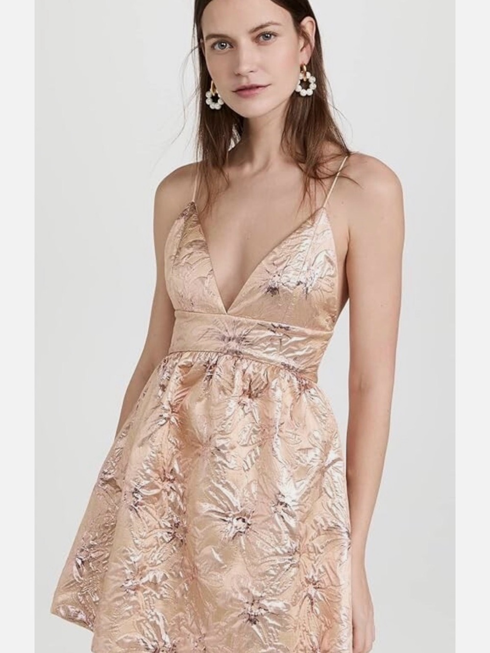 Alice & Olivia Foley Rose Gold Metallic Brocade Party Mini Dress